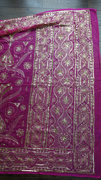 Hot Pink Gold Sequinned Vintage Sari - New