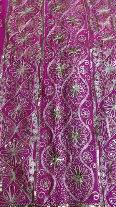 Hot Pink Gold Sequinned Vintage Sari - New