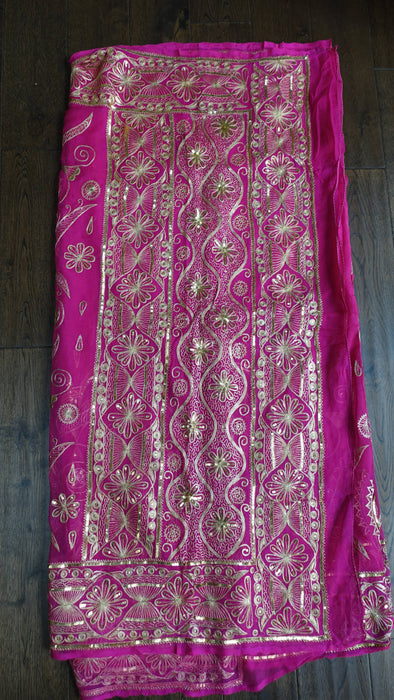 Hot Pink Gold Sequinned Vintage Sari - New