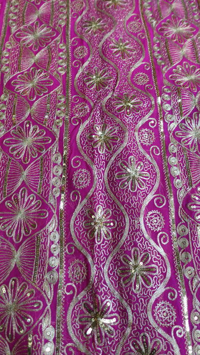Hot Pink Gold Sequinned Vintage Sari - New