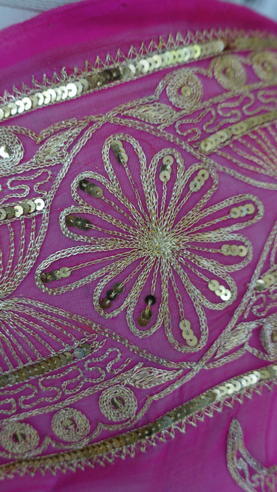 Hot Pink Gold Sequinned Vintage Sari - New