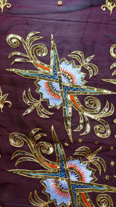 Deep Plum Vintage Sequinned Sari - Preloved