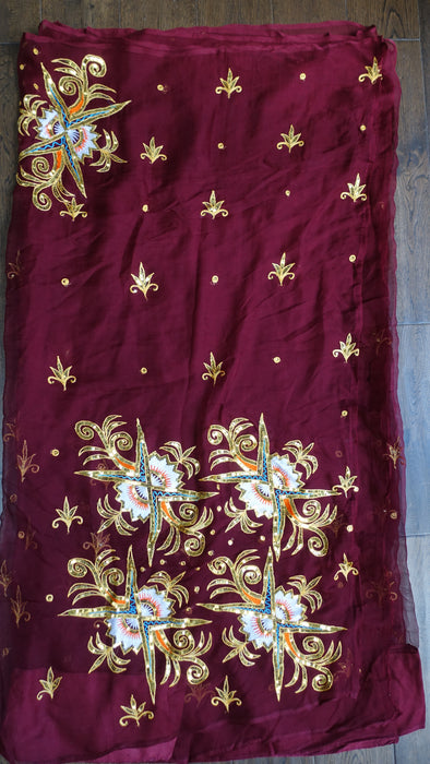 Deep Plum Vintage Sequinned Sari - Preloved