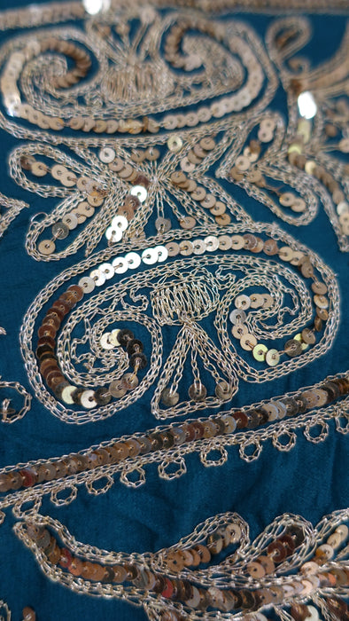 Teal Vintage Sequinned Sari - New