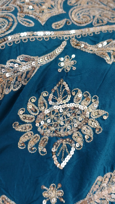 Teal Vintage Sequinned Sari - New