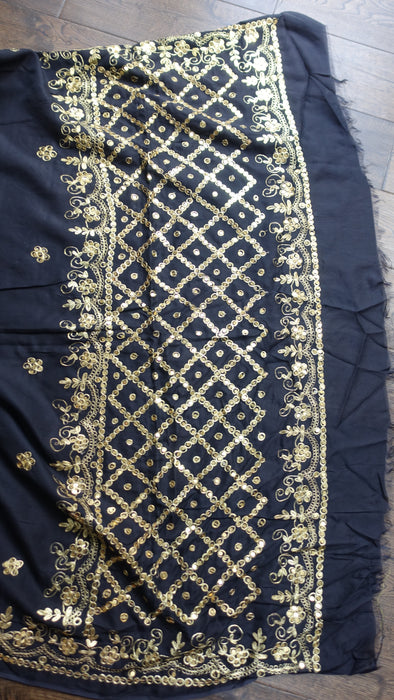 Black Gold Sequinned Vintage Sari - New