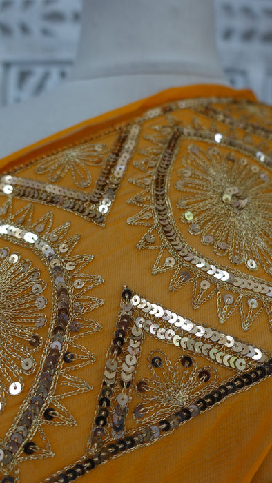Saffron Silk Chiffon Vintage Sequinned Sari - New