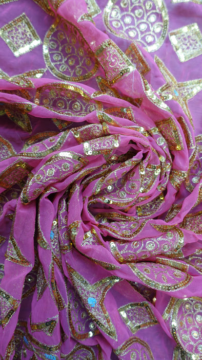 Pink Vintage Sequinned Sari - New