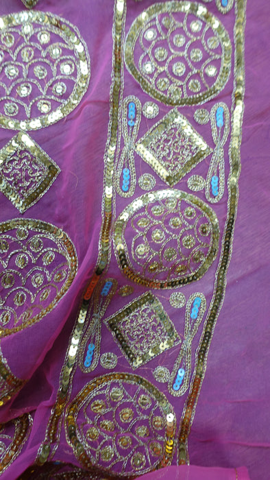 Pink Vintage Sequinned Sari - New