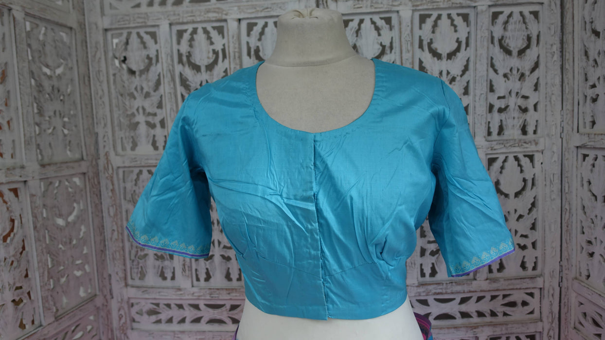 Soft Pink And Aqua Blue Silk Sari With Blouse To Fit 42 Bust - New