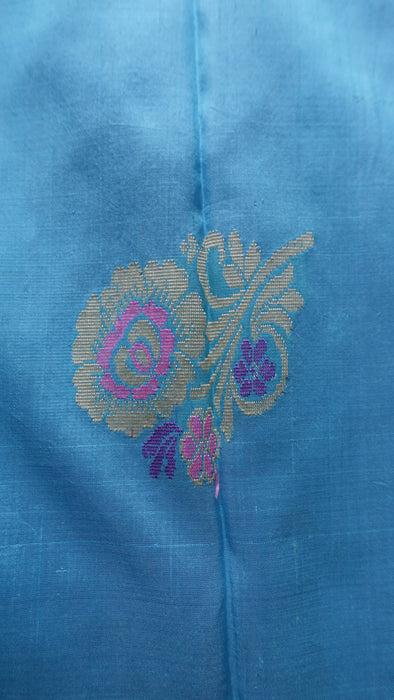 Soft Pink And Aqua Blue Silk Sari With Blouse To Fit 42 Bust - New