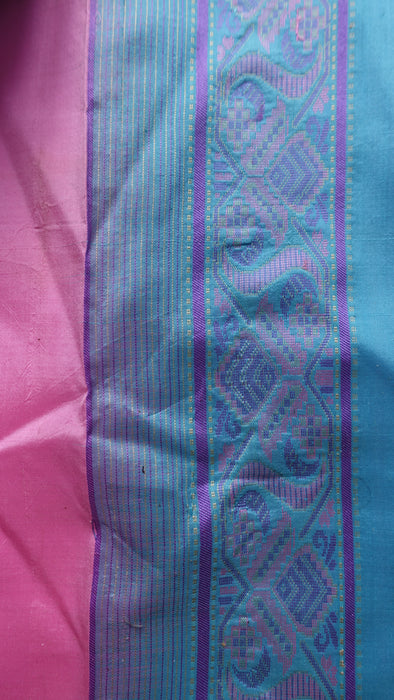 Soft Pink And Aqua Blue Silk Sari With Blouse To Fit 42 Bust - New