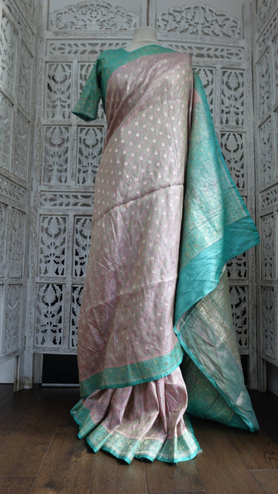 Soft Blue And Pink Sari With Blouse To Fit 36 Bust - New