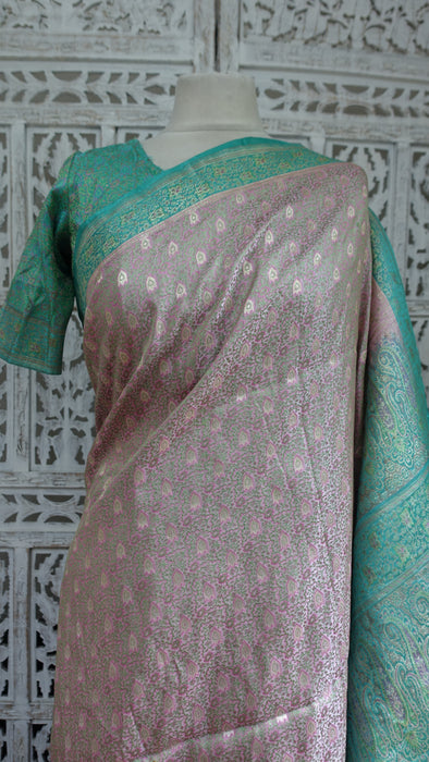 Soft Blue And Pink Sari With Blouse To Fit 36 Bust - New
