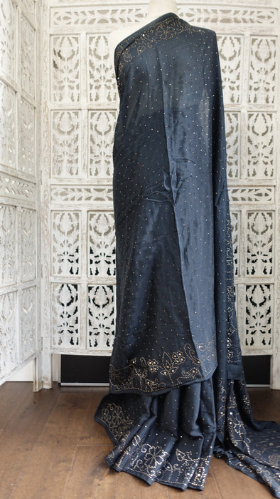Black Vintage Silk Mukesh Vintage Sari - New