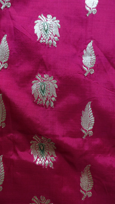 Magenta And Green Silk Brocade Sari - New