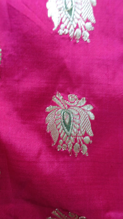 Magenta And Green Silk Brocade Sari - New