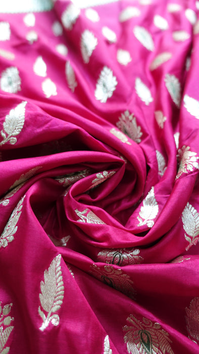 Magenta And Green Silk Brocade Sari - New