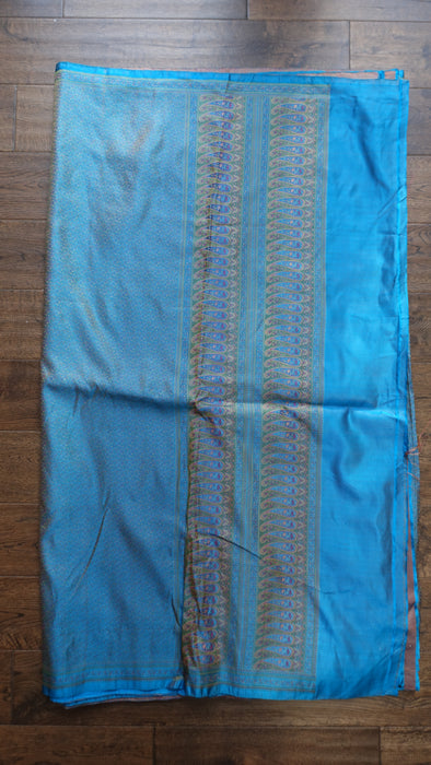 Blue Woven Silk  Sari With Blouse To Fit 35 Bust - New