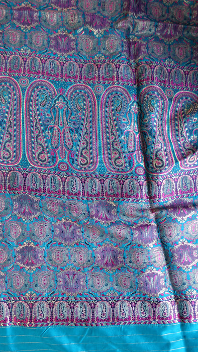 Blue Silk With Banarsi Detailing Blouse To Fit 35 Bust - Preloved