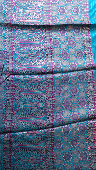 Blue Silk With Banarsi Detailing Blouse To Fit 35 Bust - Preloved