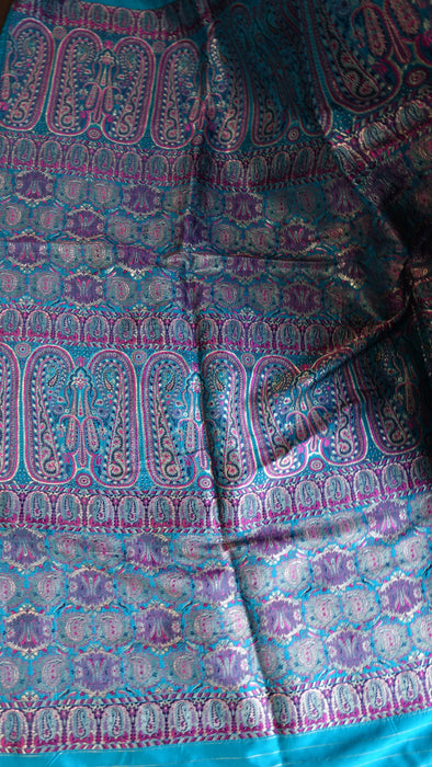 Blue Silk With Banarsi Detailing Blouse To Fit 35 Bust - Preloved