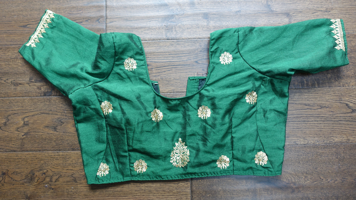 Dark Green Pure Silk Sari With Blouse To Fit 37 Bust - New