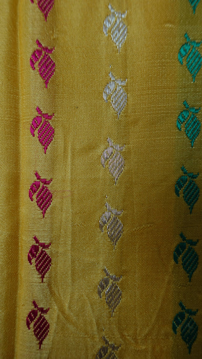 Yellow Vintage Heavy Brocade Silk Sari - Preloved