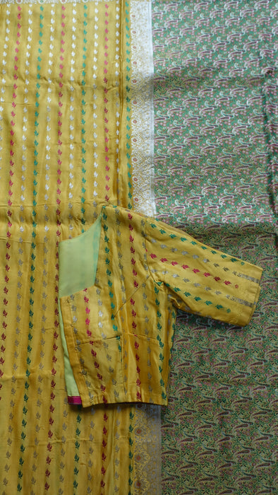 Yellow Vintage Heavy Brocade Silk Sari - Preloved
