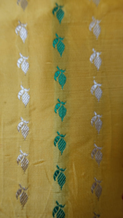 Yellow Vintage Heavy Brocade Silk Sari - Preloved