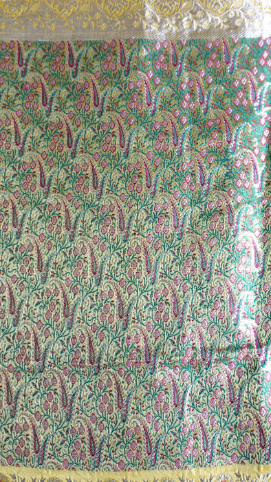 Yellow Vintage Heavy Brocade Silk Sari - Preloved