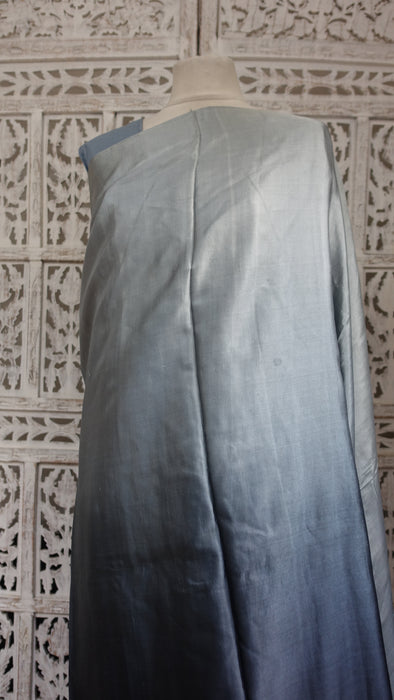 Black And Grey Pure Silk With Sleeveless Blouse  To Fit 42 Bust Ombre Sari - Preloved