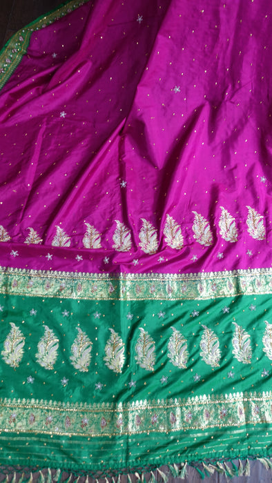 Magenta  And Green Silk Sari Including Blouse To Fit 38 Bust -Preloved