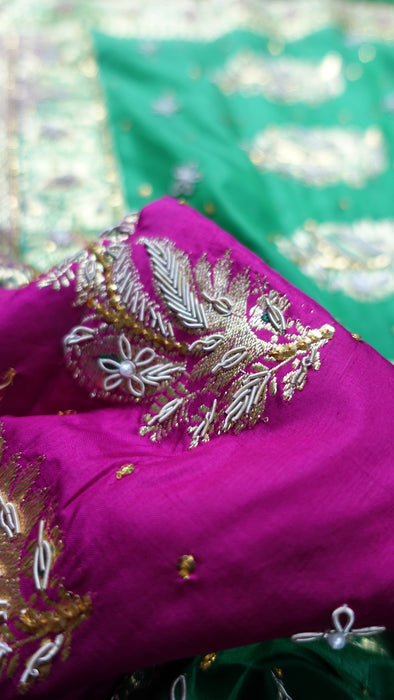 Magenta  And Green Silk Sari Including Blouse To Fit 38 Bust -Preloved
