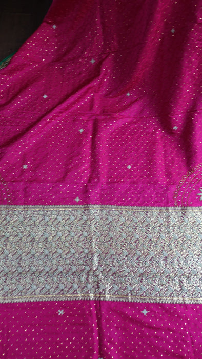 Magenta And Green Vintage Silk Sari With Zardosi And Blouse To Fit 35 Bust - Preloved