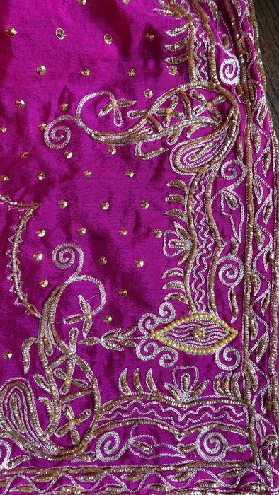 Vintage Hot Pink Pure Silk Wedding Sari With Blouse Piece - New