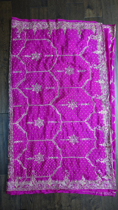 Vintage Hot Pink Pure Silk Wedding Sari With Blouse Piece - New