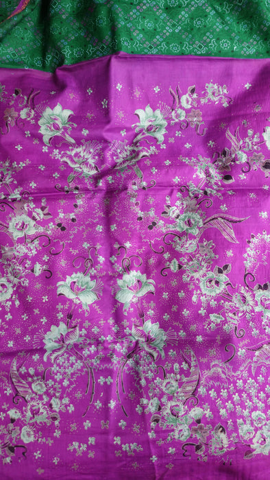 Green And Purple Vintage Silk Sari - Preloved