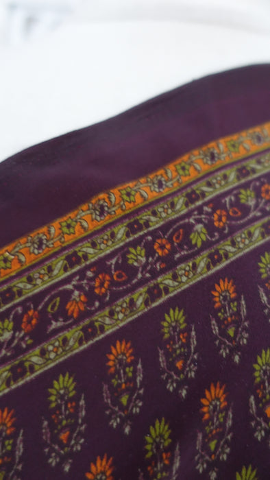 Aubergine Crepe Printed Sari With Blouse Piece - New