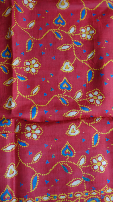 Vintage Red Silk Printed Sari - New