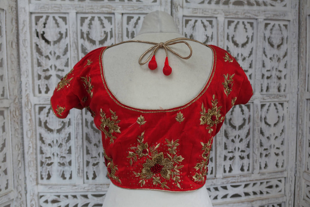 Denim Blue And Red Raw Silk Effect 3 Piece Sari Including Petticoat And Blouse To Fit 38 Bust - New