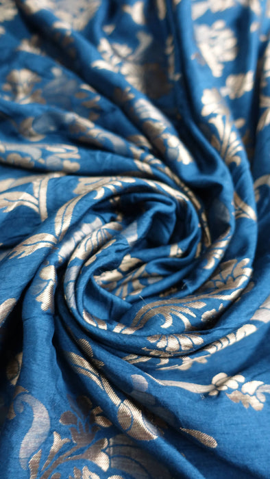 Denim Blue And Red Raw Silk Effect 3 Piece Sari Including Petticoat And Blouse To Fit 38 Bust - New