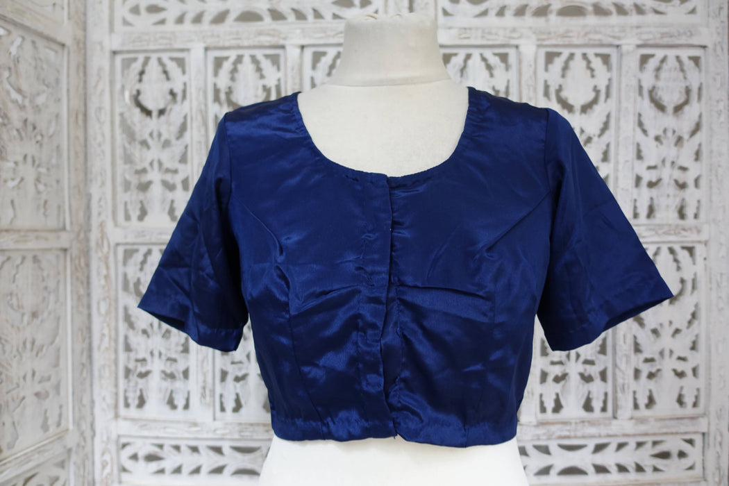 Navy Blue And Silver Zari Vintage Sari And Crepe Blouse - New