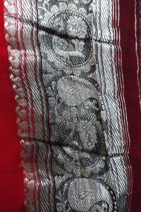 Red Silk Chiffon Banarsi Sari - New
