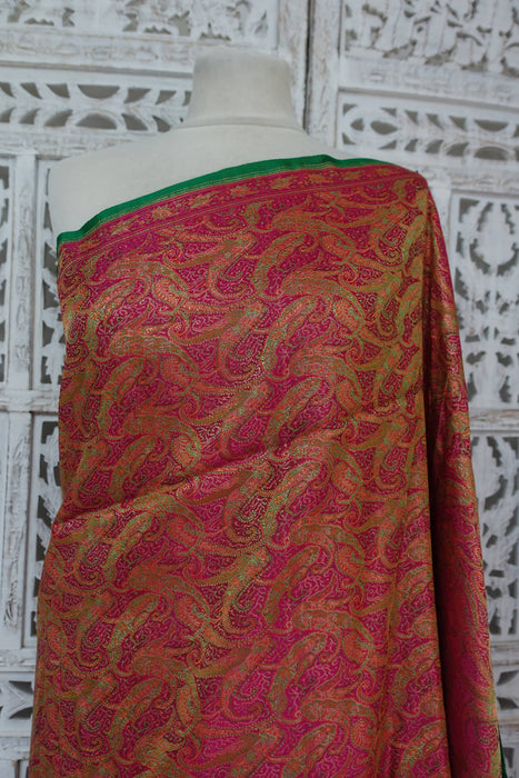 Pink And Green Vintage Sari With Blouse Piece - New
