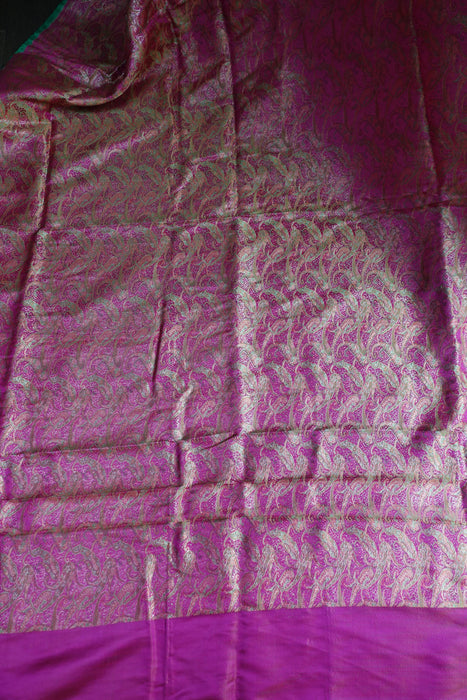 Pink And Green Vintage Sari With Blouse Piece - New