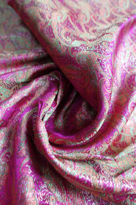 Pink And Green Vintage Sari With Blouse Piece - New