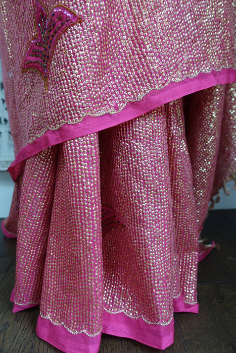 Pink Sequinned Vintage Wedding Sari - New