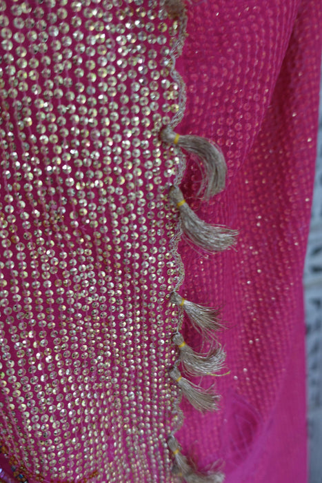 Pink Sequinned Vintage Wedding Sari - New