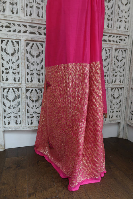 Pink Sequinned Vintage Wedding Sari - New